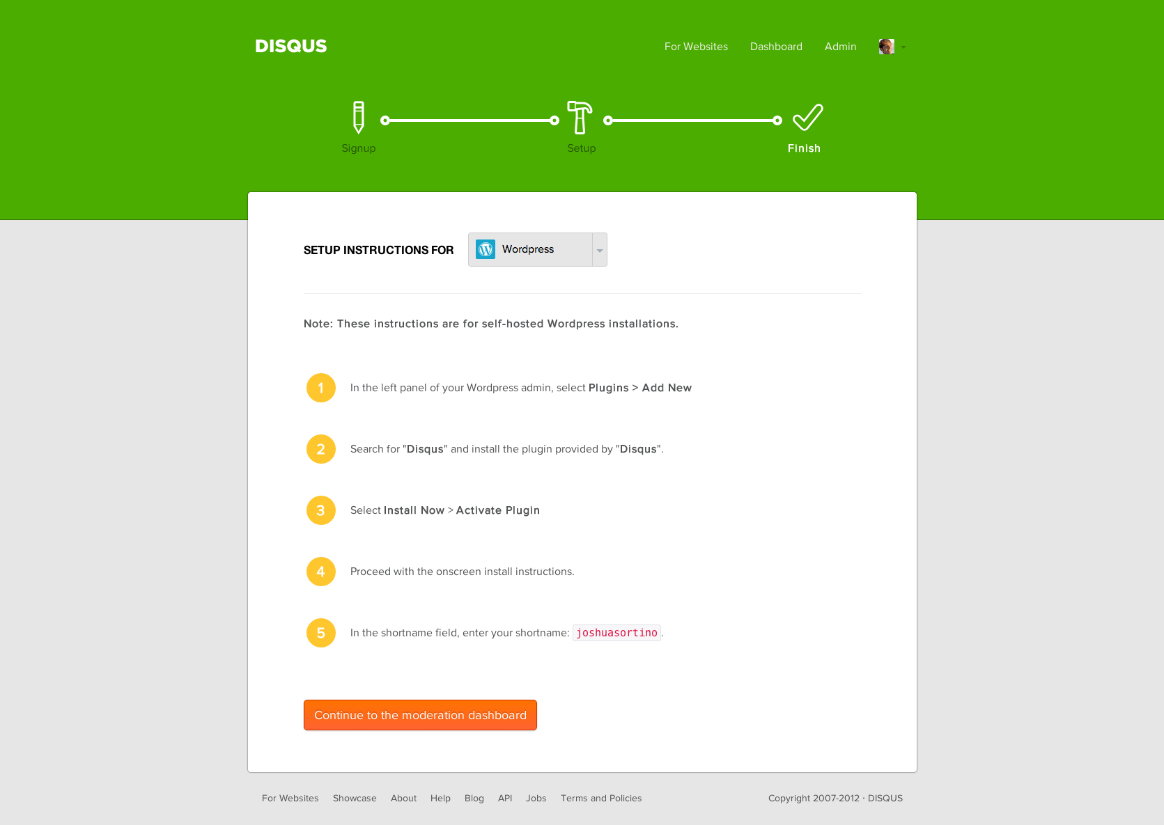 Disqus onboarding installation instructions