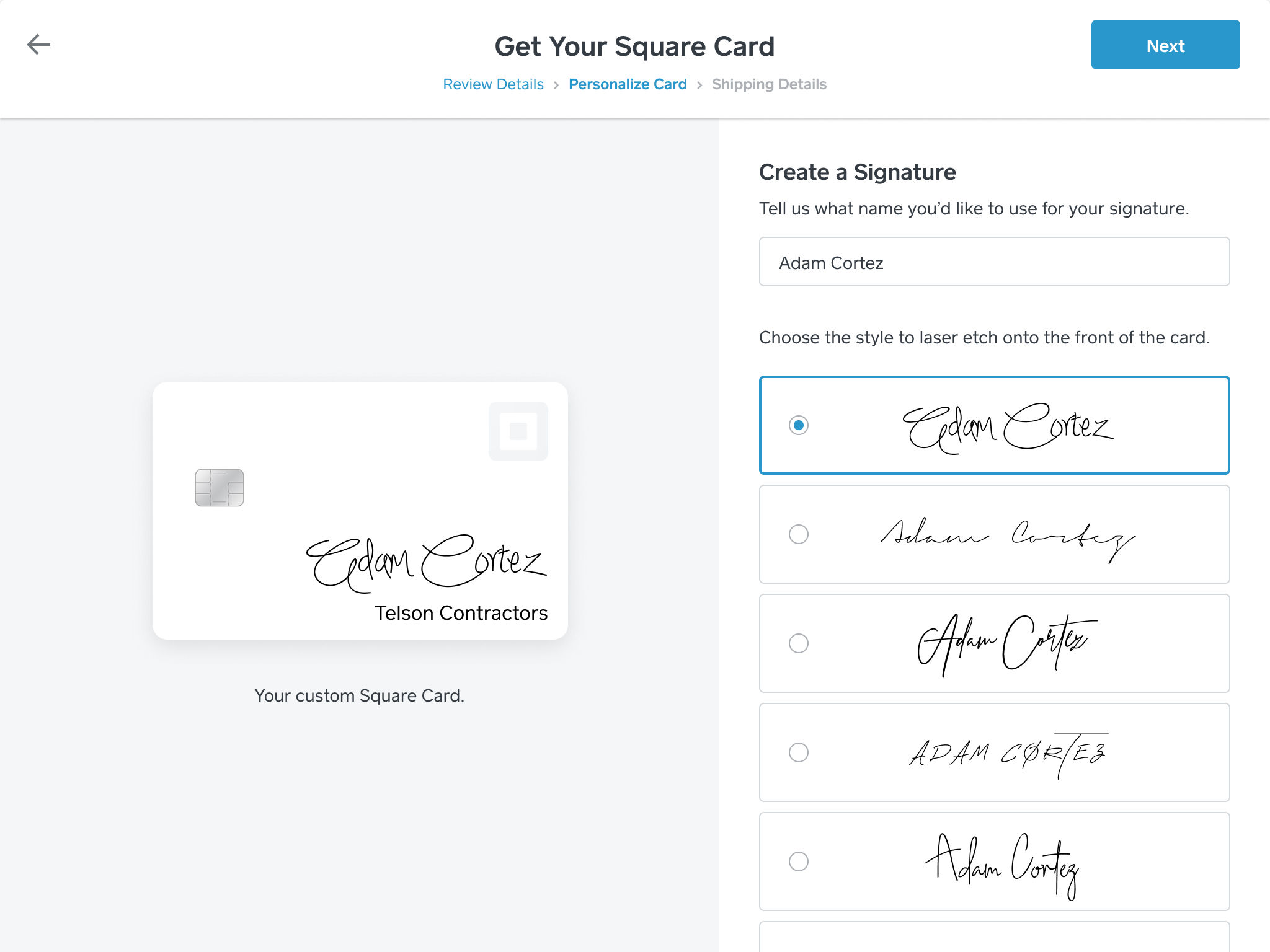 Square Onboarding Business Selection