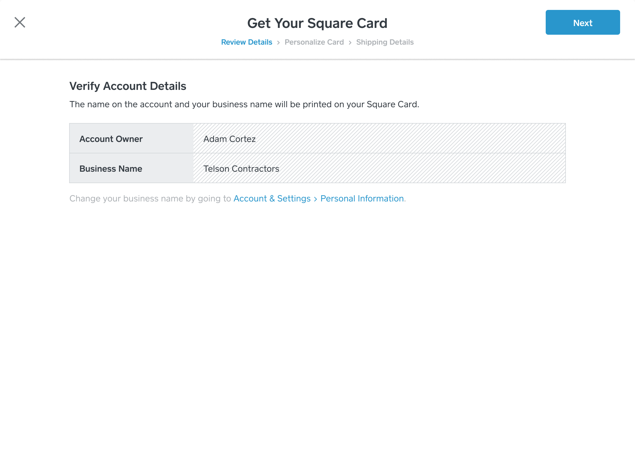Square Card ordering flow