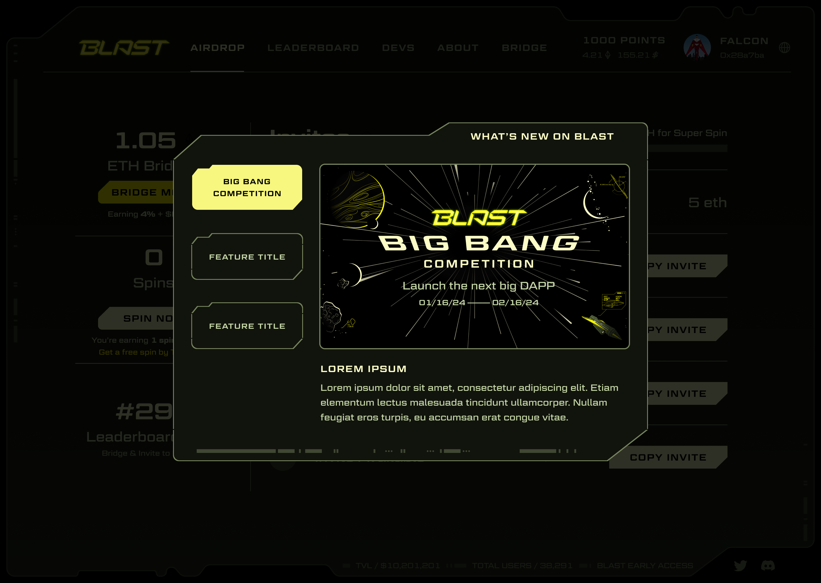 Blast What&rsquo;s New announcements panel featuring the Big Bang competition