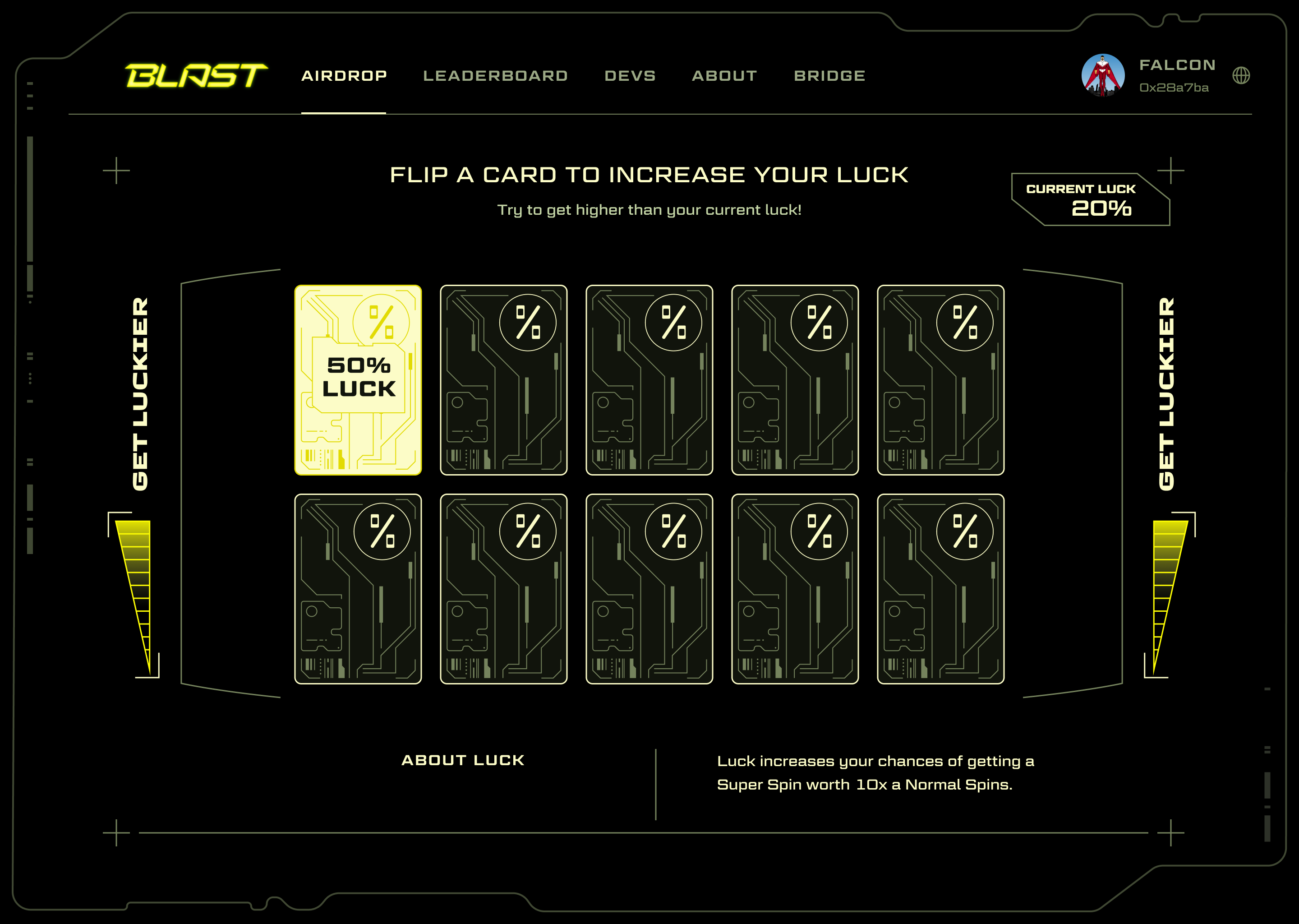 Blast Luckbox card flipped to 50 percent luck