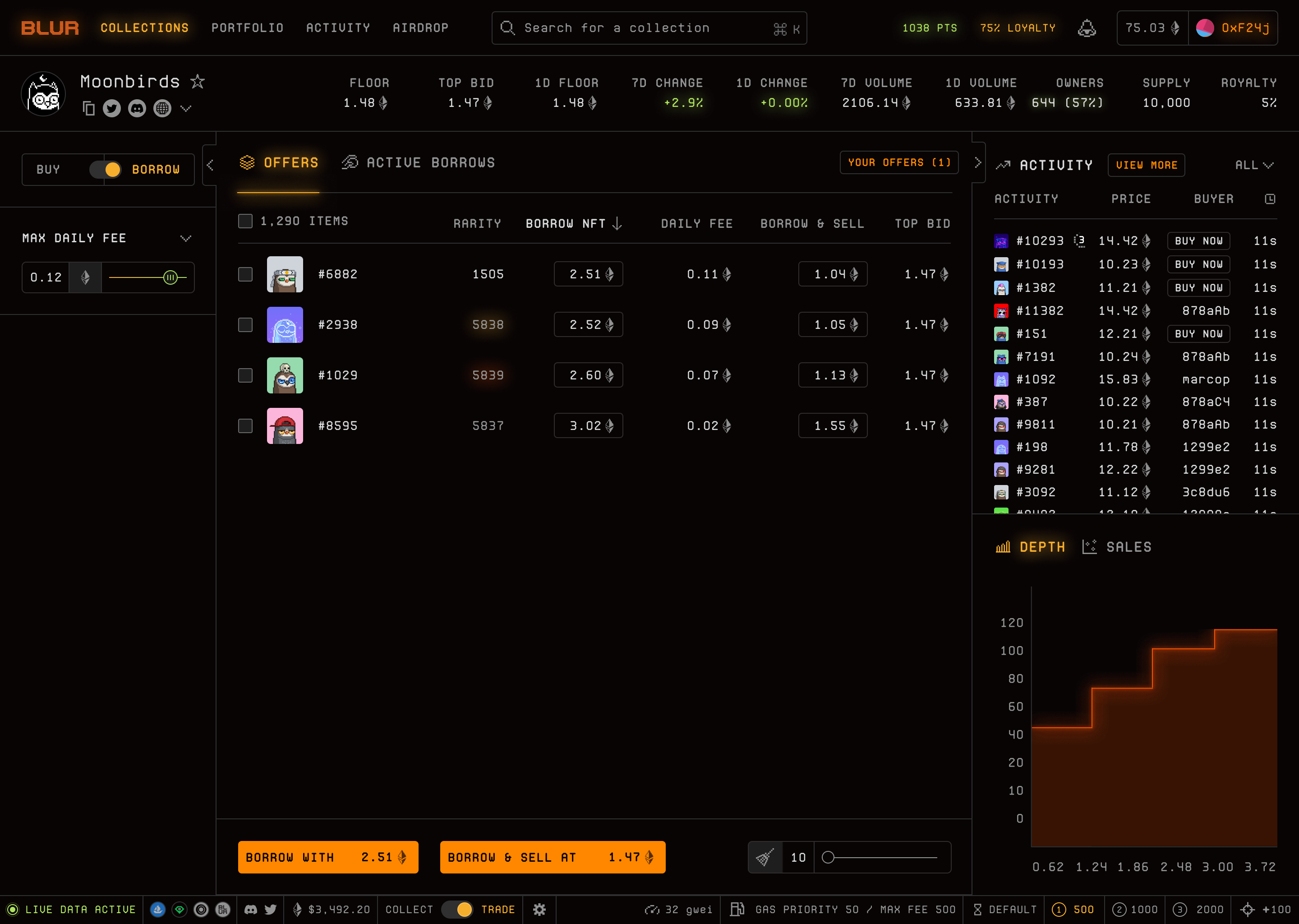 Blur lending and borrowing terminal
