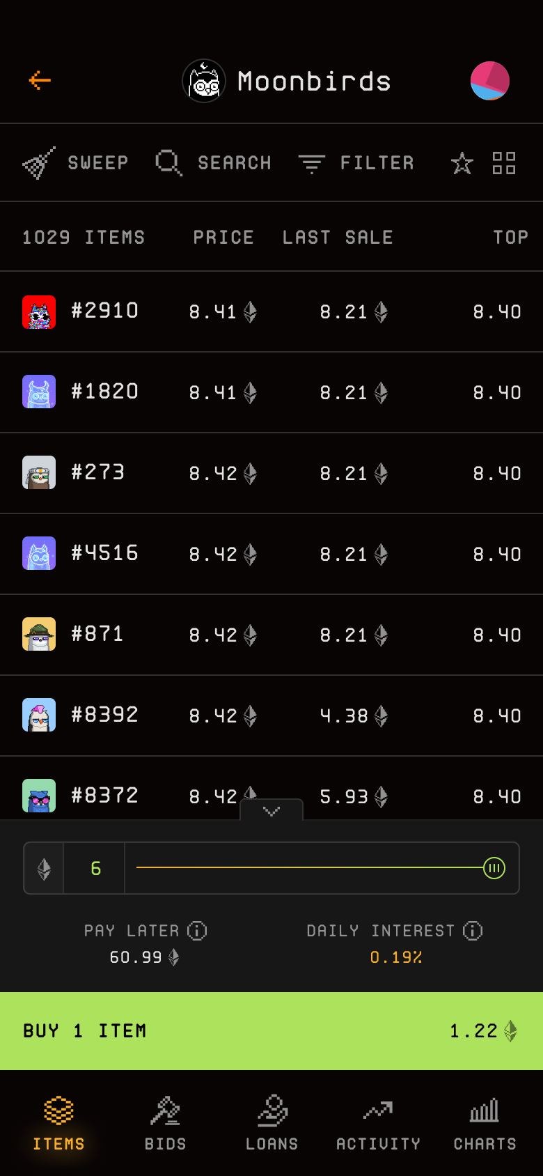 Blur mobile item list and buy