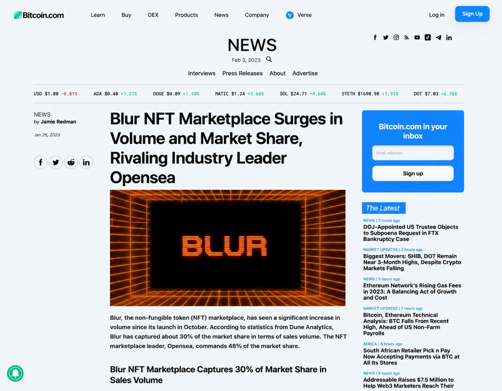 Press coverage: Blur surges in volume and market share