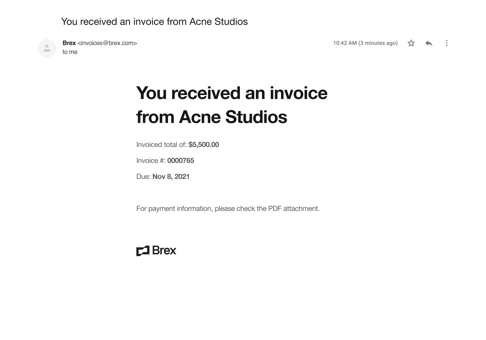 Brex invoice email: the payee's copy
