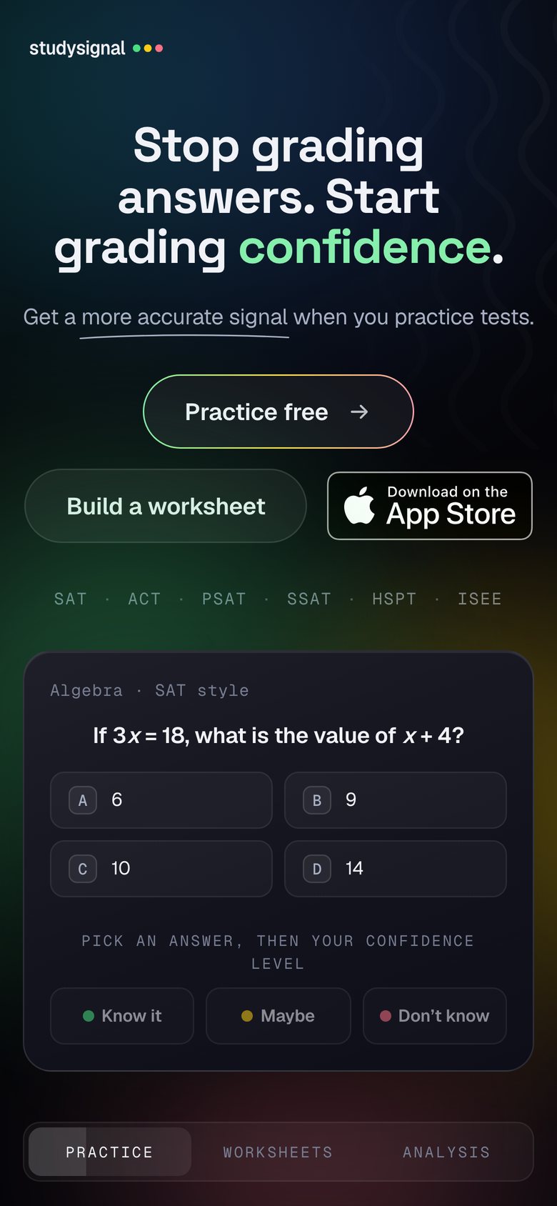 The StudySignal homepage at phone width