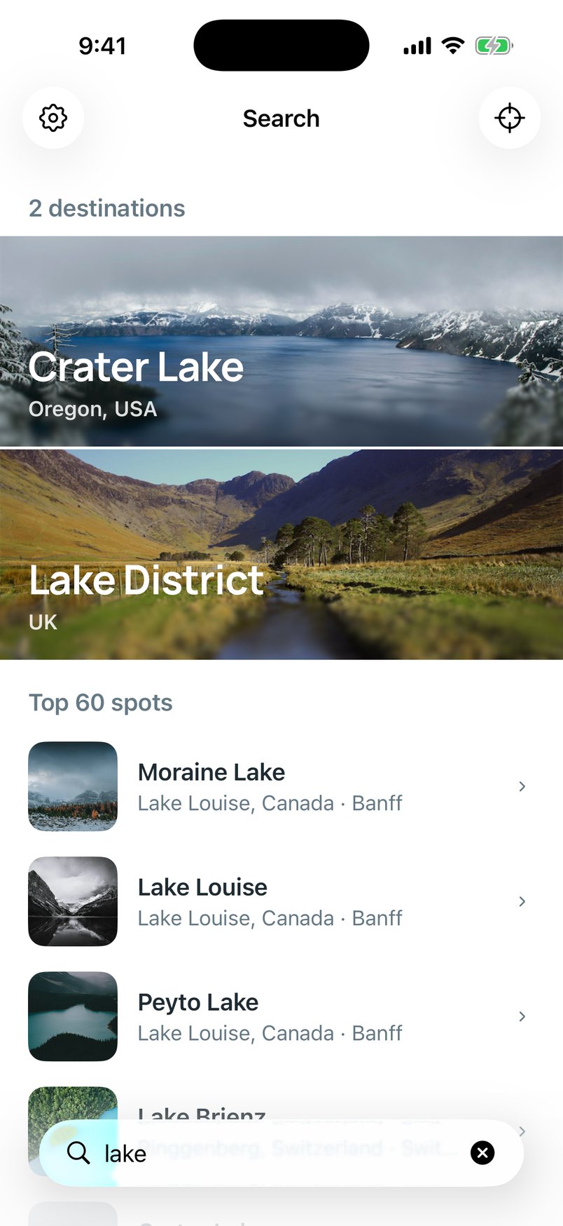 Search across destinations and spots