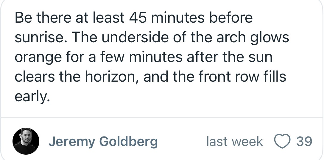 A tip about arriving before sunrise at Mesa Arch