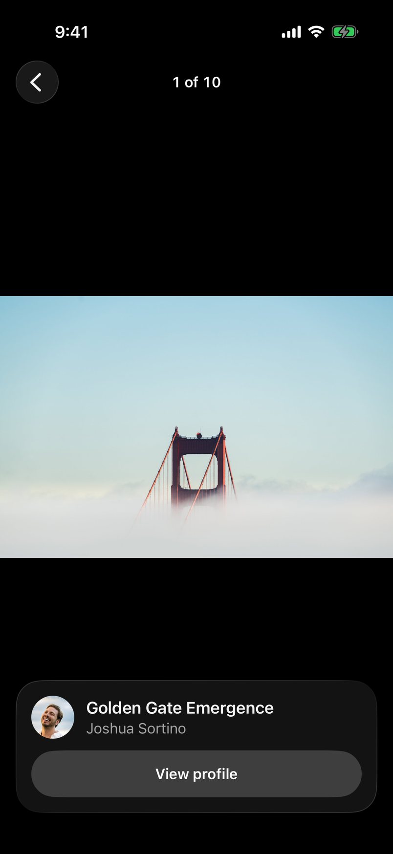 The photo viewer, with the photographer credited below